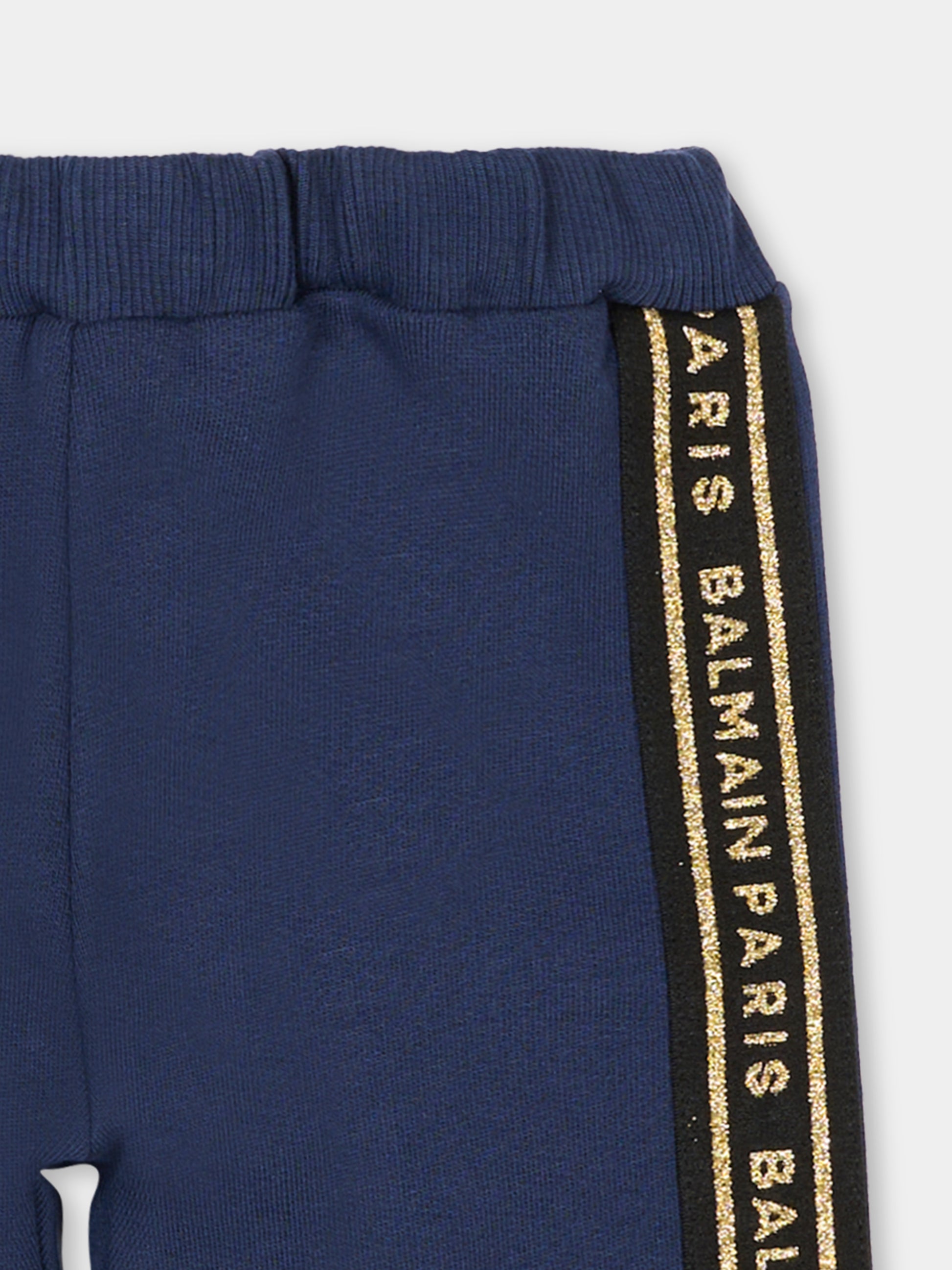 Pantaloni blu per naonato con logo,Balmain Kids,BT6600 Z0114 649