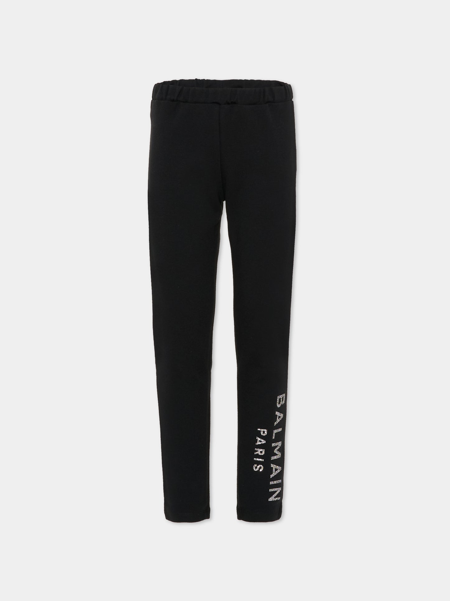 Leggings neri per bambina con logo argentato,Balmain Kids,6R6A70 Z0768 930