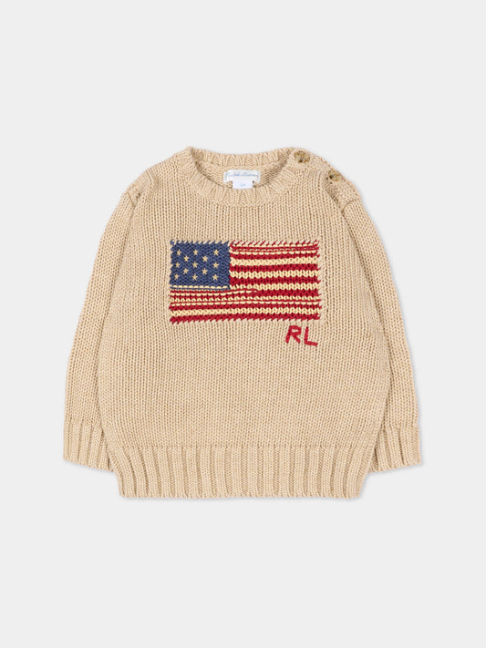 Maglione beige per neonati con logo,Ralph Lauren Kids,B18575001