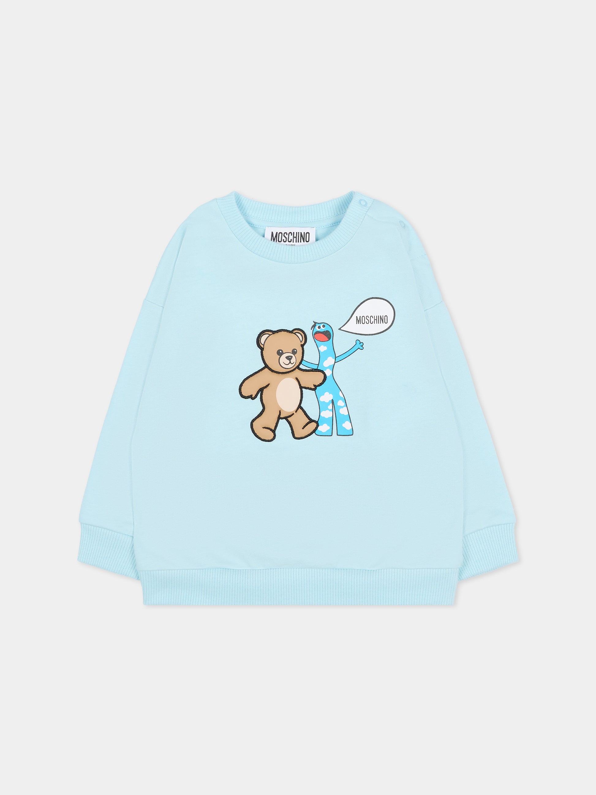 Felpa celeste per neonato con Teddy Bear,Moschino Kids,M7F03Q LCA40 40304