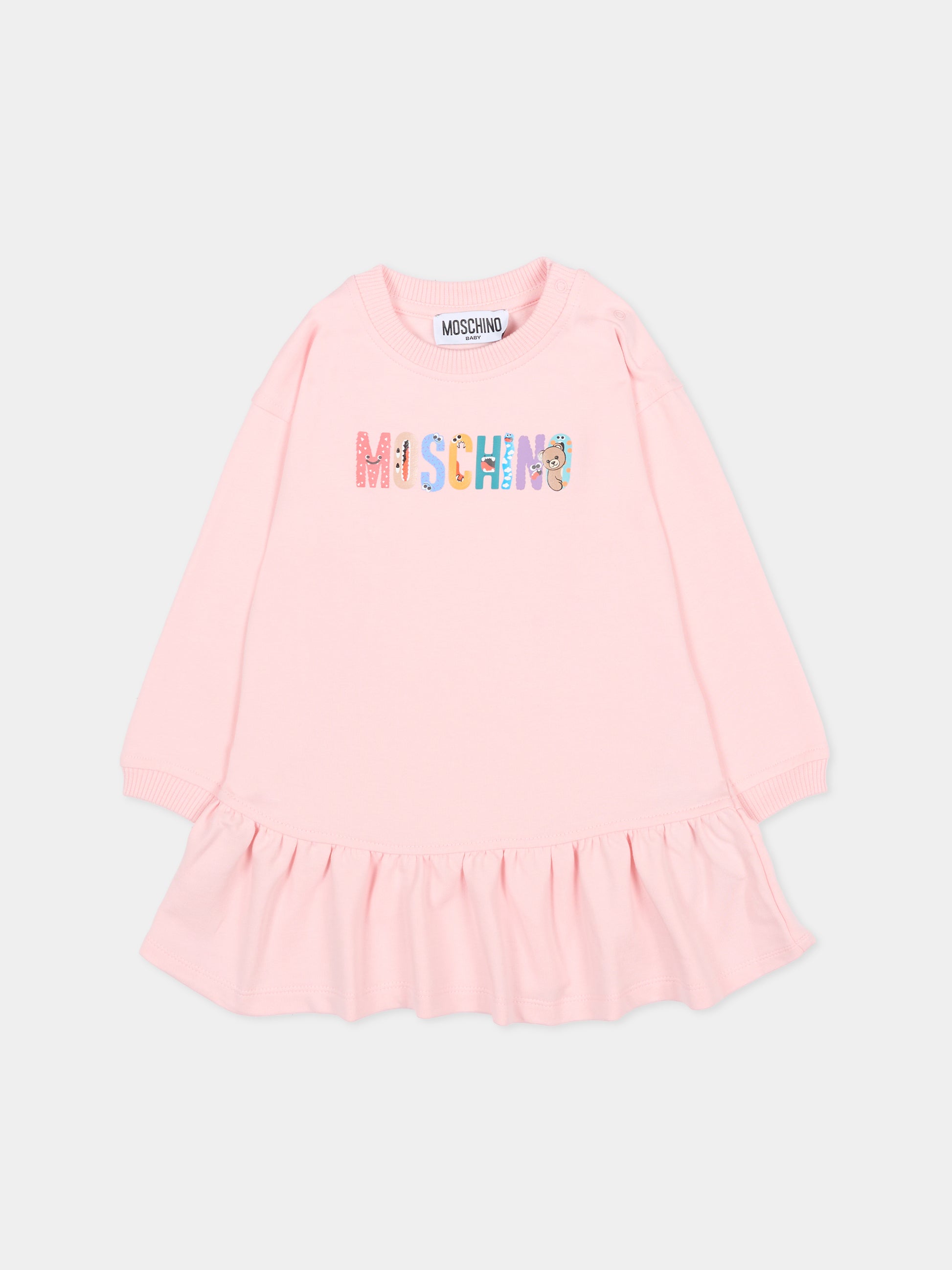 Vestito rosa per neonata con logo,Moschino Kids,MDV0CX LDA16 50209