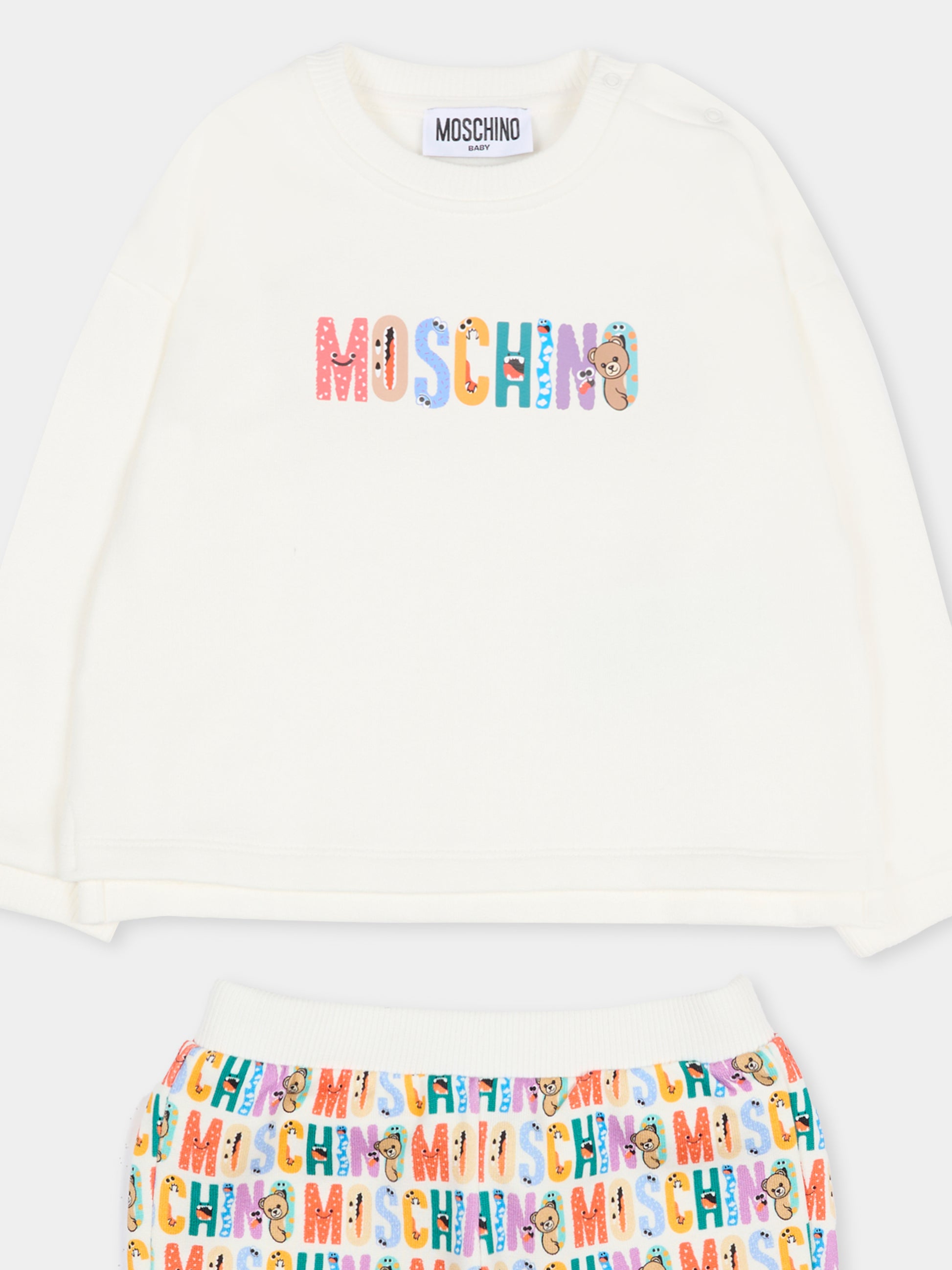 Completo avorio per neonati con logo,Moschino Kids,MUK05C LCA58 10063