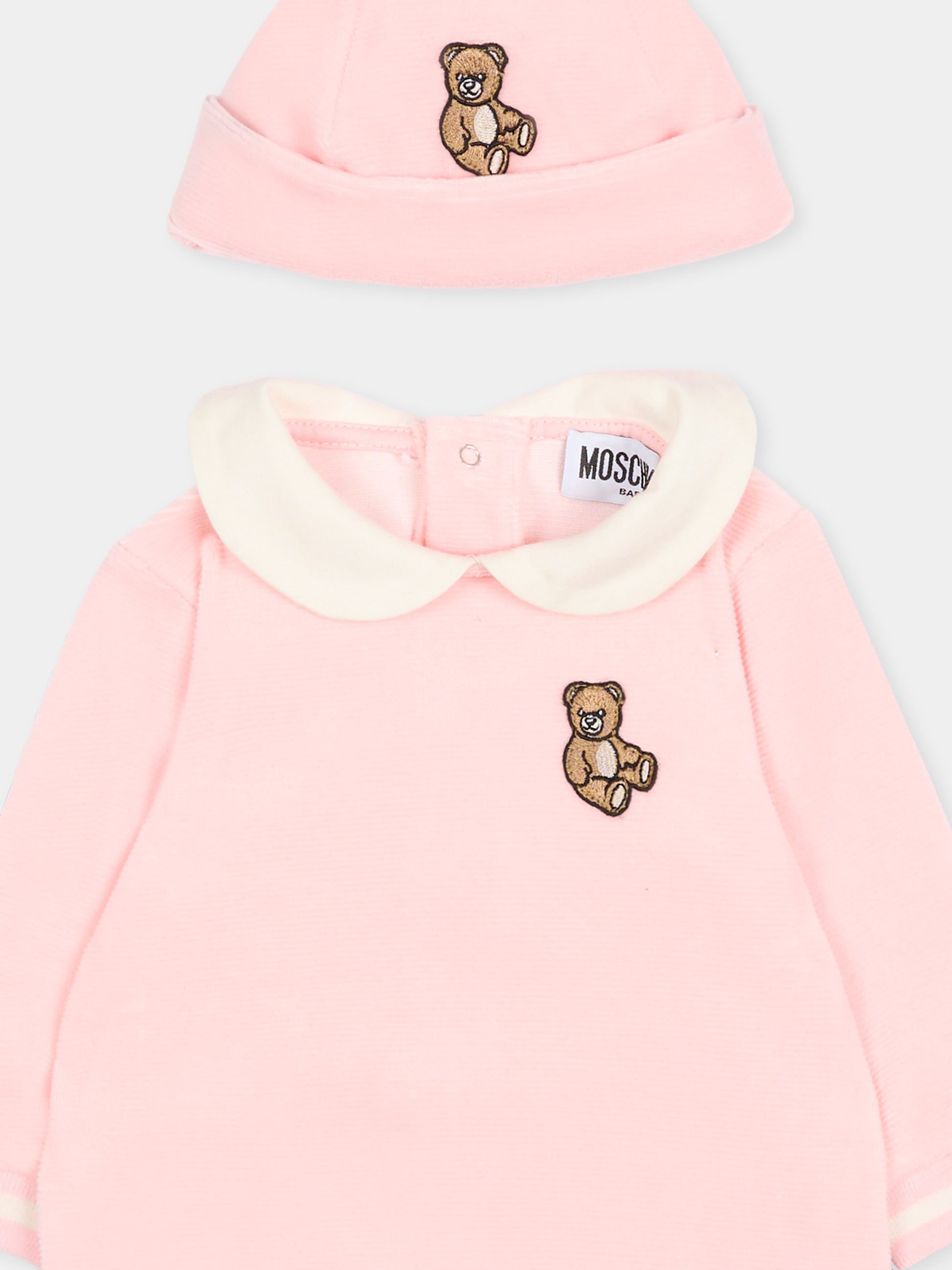 Set tutina rosa per neonata con patch Teddy Bear,Moschino Kids,MUY08H LGA27 50209