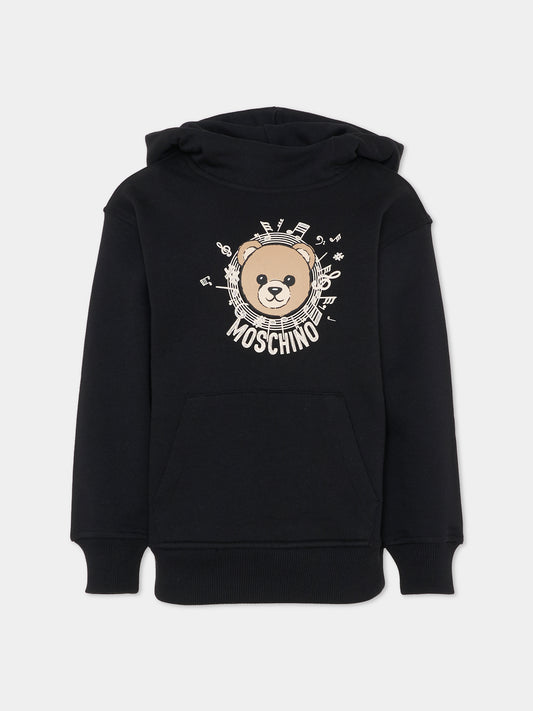 Felpa nera per bambina con Teddy Bear e note musicali,Moschino Kids,HUF096 LCA23 60100