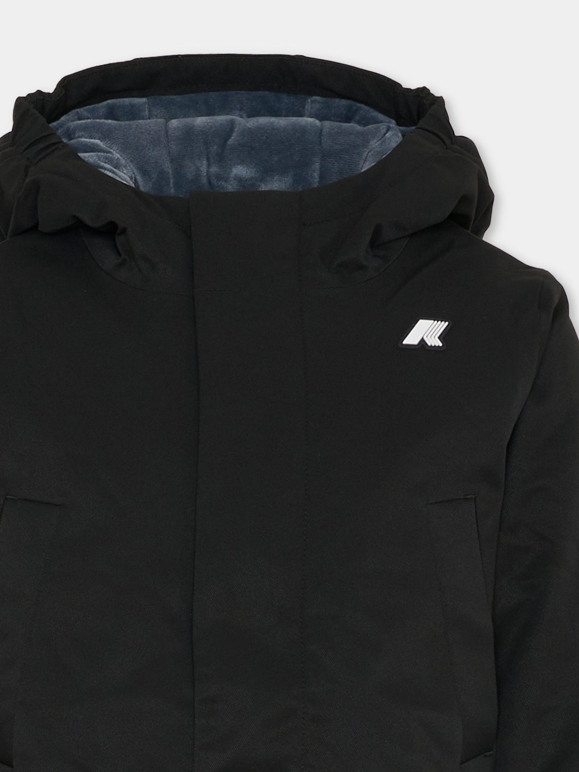 Parka Jarko Twill Marmotta nero per bambino con logo,K-way,K1128HW AL8