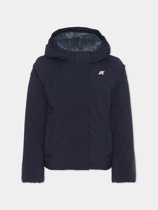 Piumino Lily Soft Touch Marmotta blu per bambina con logo,K-way,K4137WW AL9