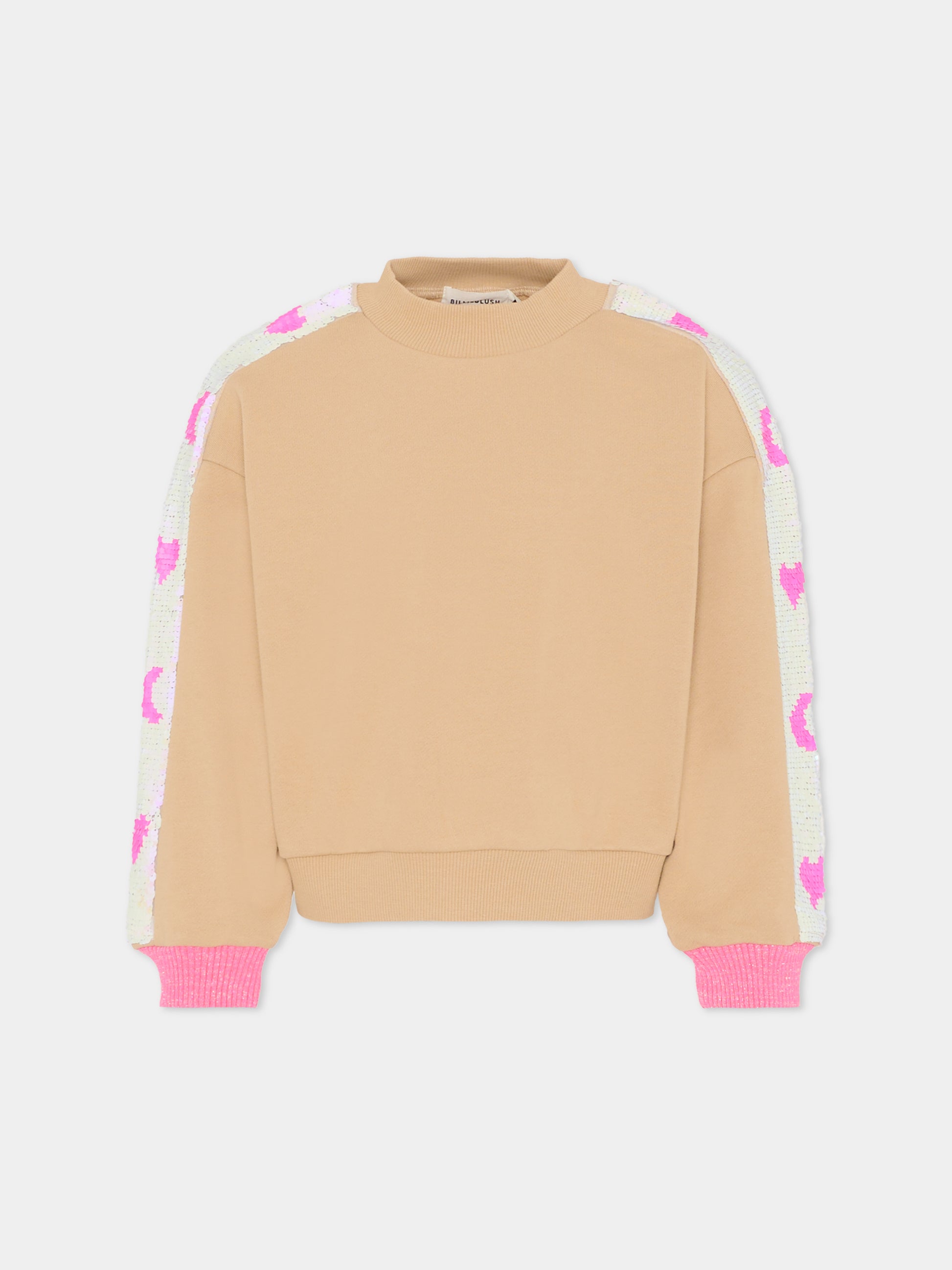 Felpa beige per bambina con paillettes,Billieblush,U21370 215