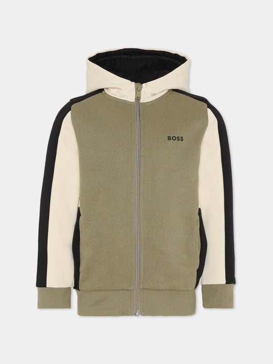 Felpa verde per bambino con logo nero,Boss,J52322 724