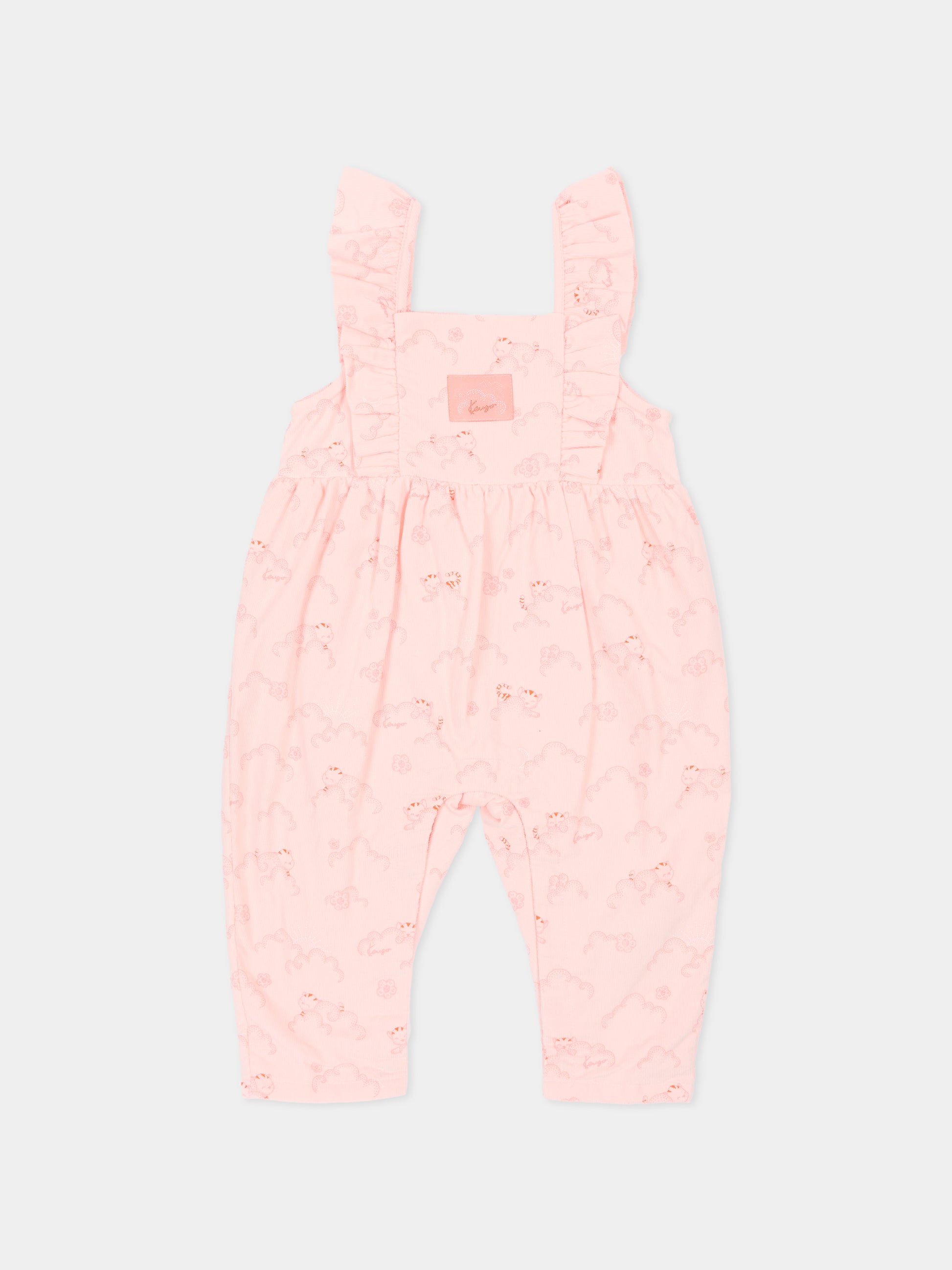 Salopette rosa per neonata con gatto,Kenzo Kids,K61233 46T