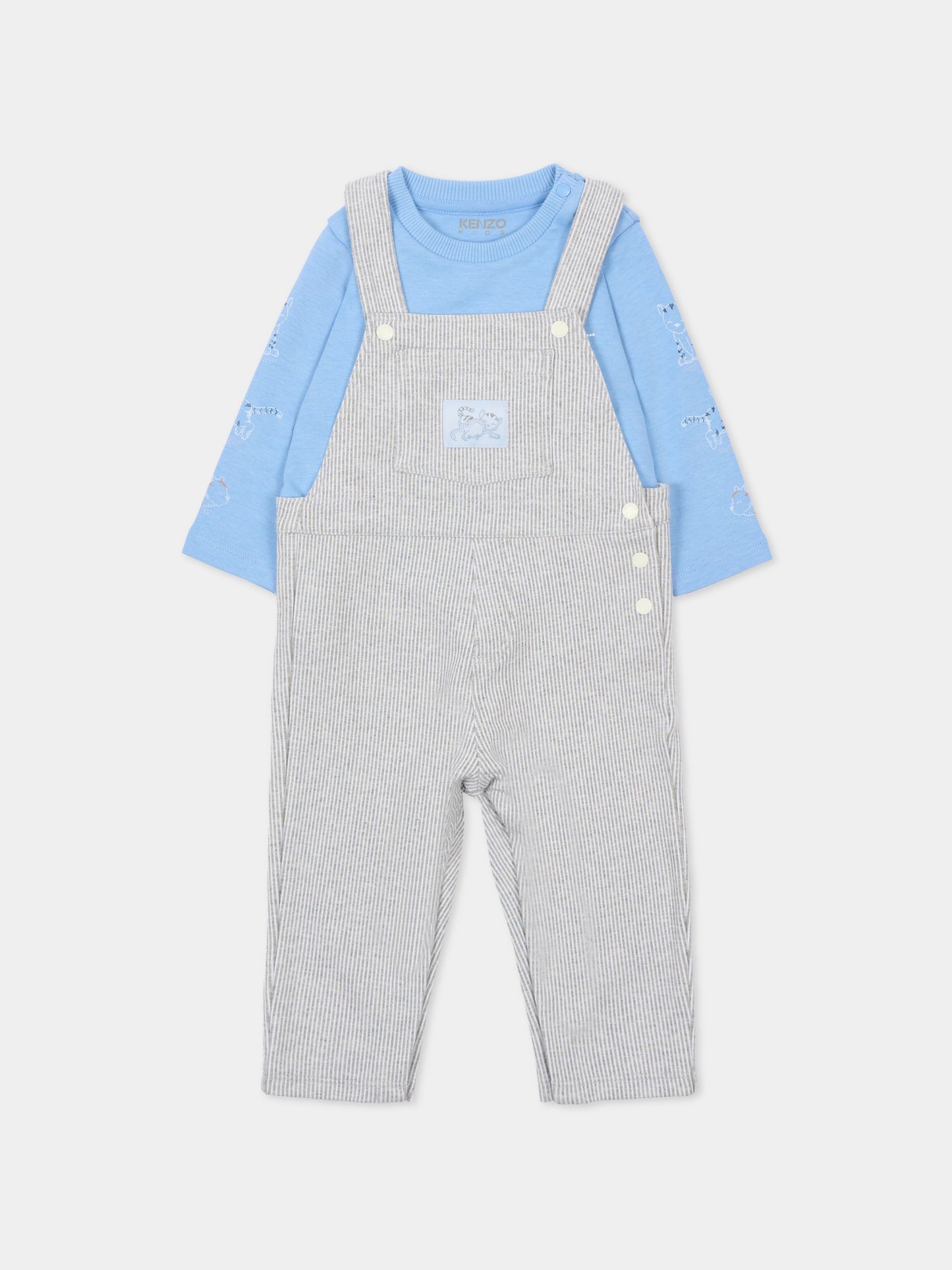 Salopette celeste per neonato con gatto,Kenzo Kids,K61239 77A