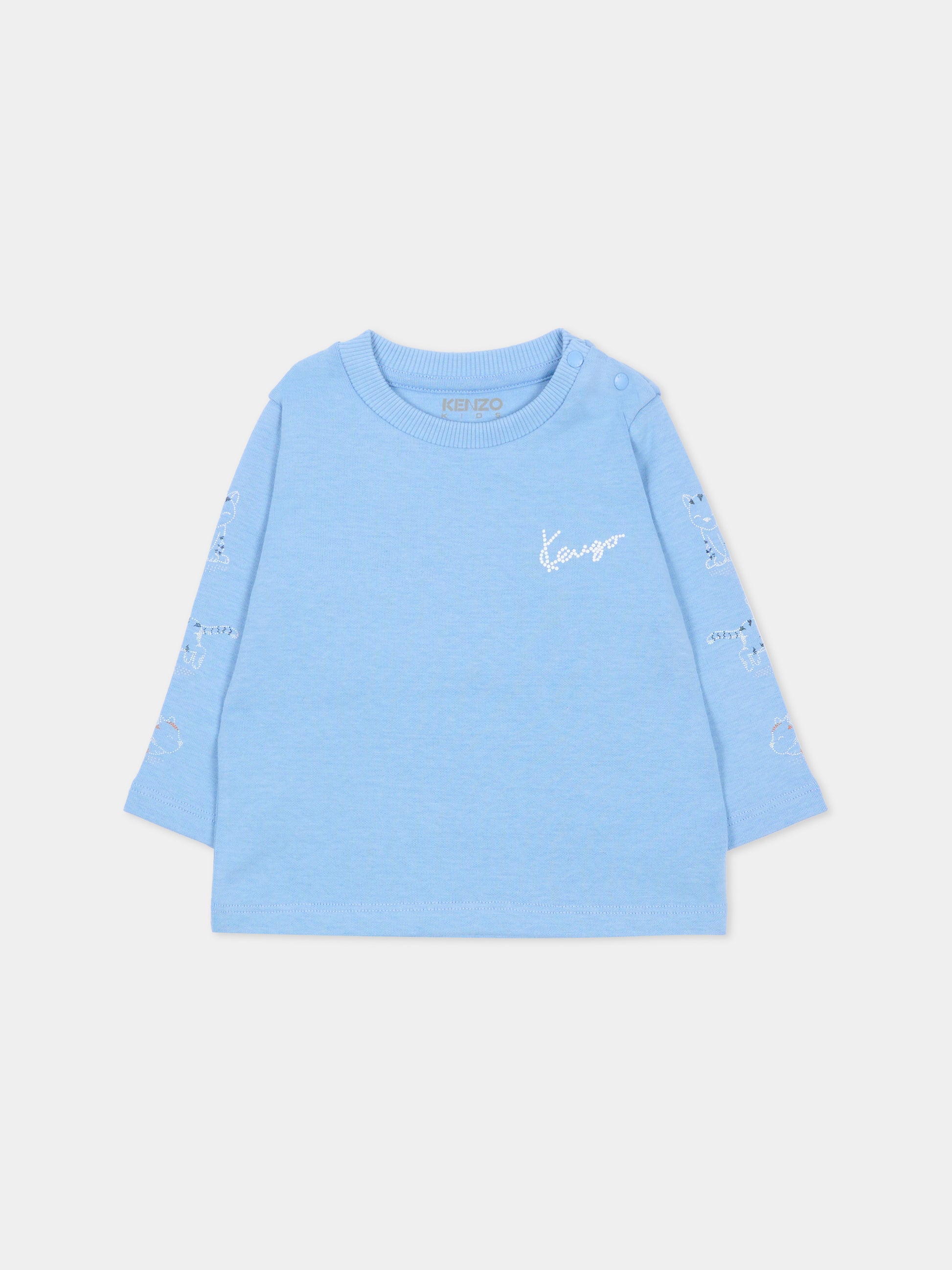 Salopette celeste per neonato con gatto,Kenzo Kids,K61239 77A