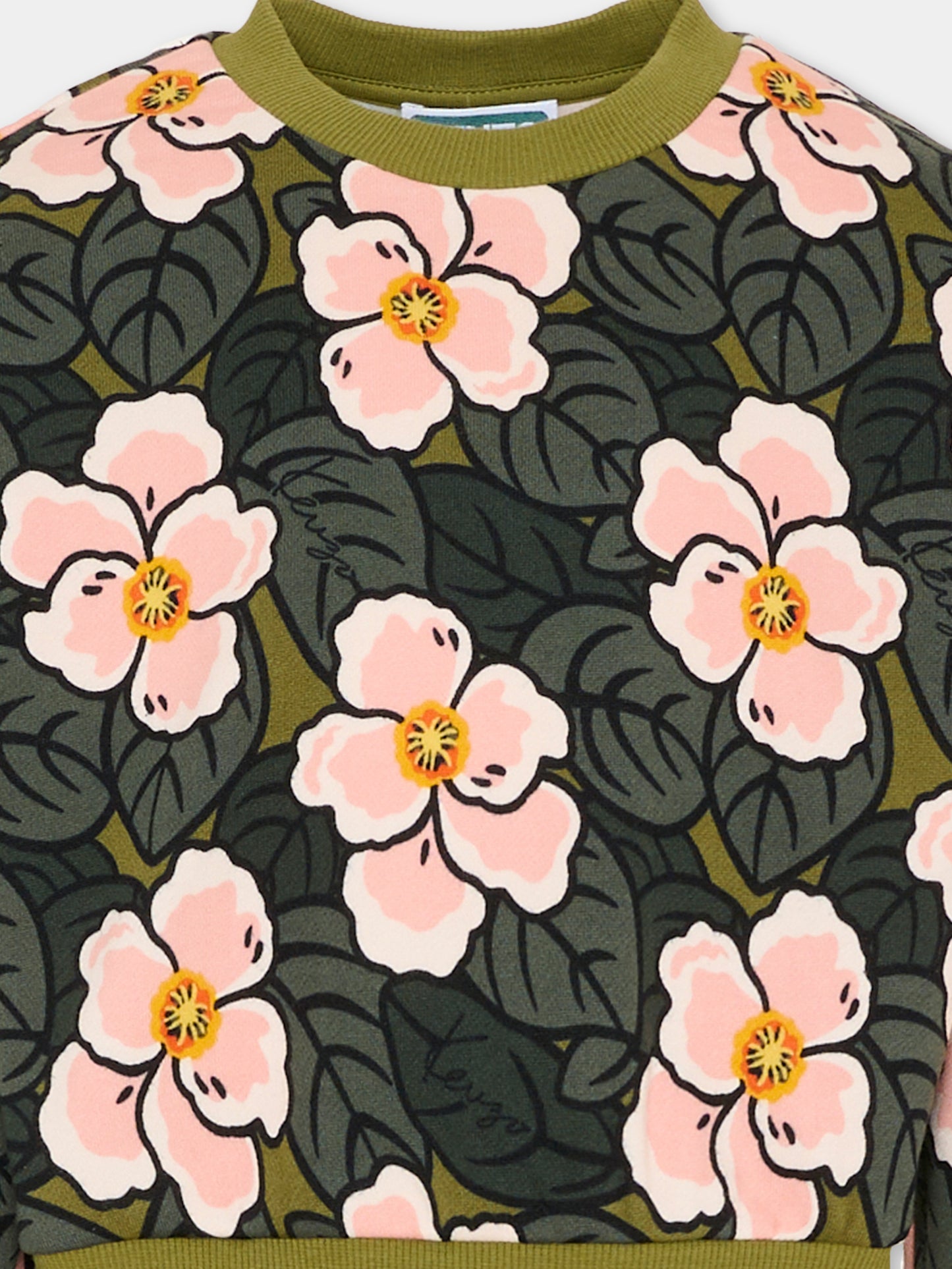 Felpa verde per bambina con papaveri,Kenzo Kids,K61342 46M