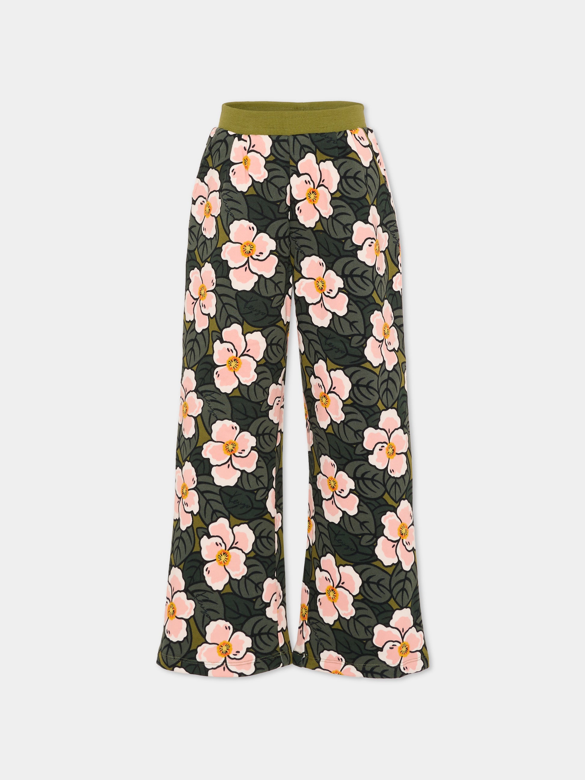 Pantaloni verdi per bambina con papaveri,Kenzo Kids,K61328 64M