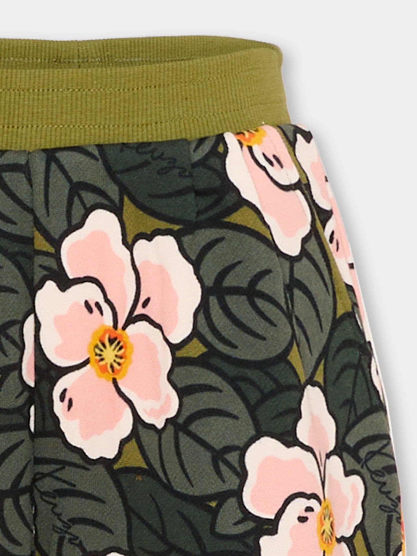 Pantaloni verdi per bambina con papaveri,Kenzo Kids,K61328 64M