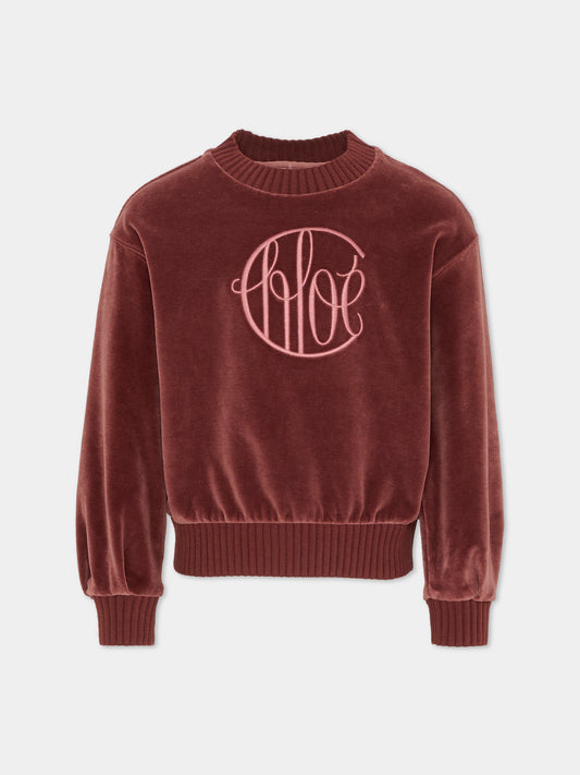 Felpa bordeaux per bambina con logo rosa,Chloé Kids,C20648 958