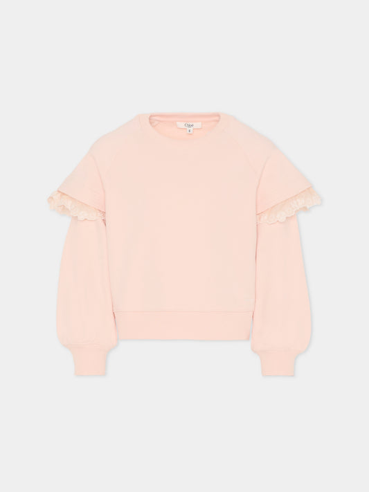 Felpa rosa per bambina con fiori,Chloé Kids,C20803 46J