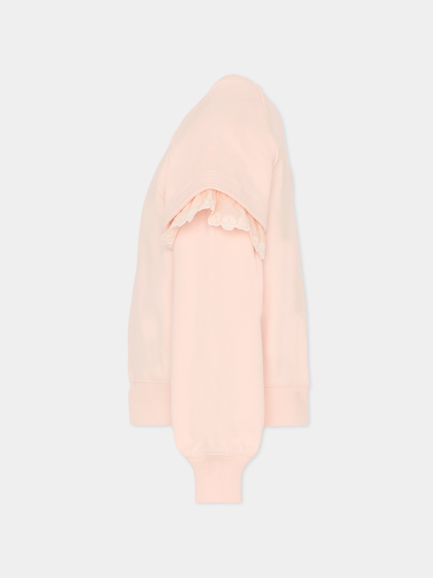 Felpa rosa per bambina con fiori,Chloé Kids,C20803 46J