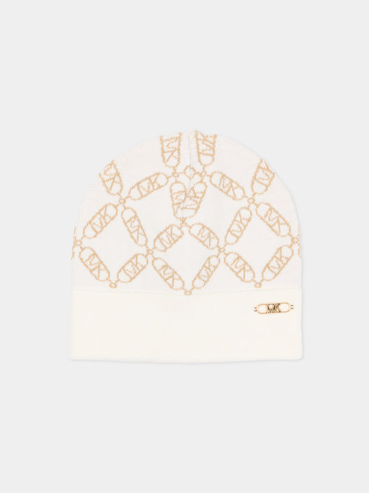 Berretto avorio per bambina con logo all over,Michael Kors,R30520 117