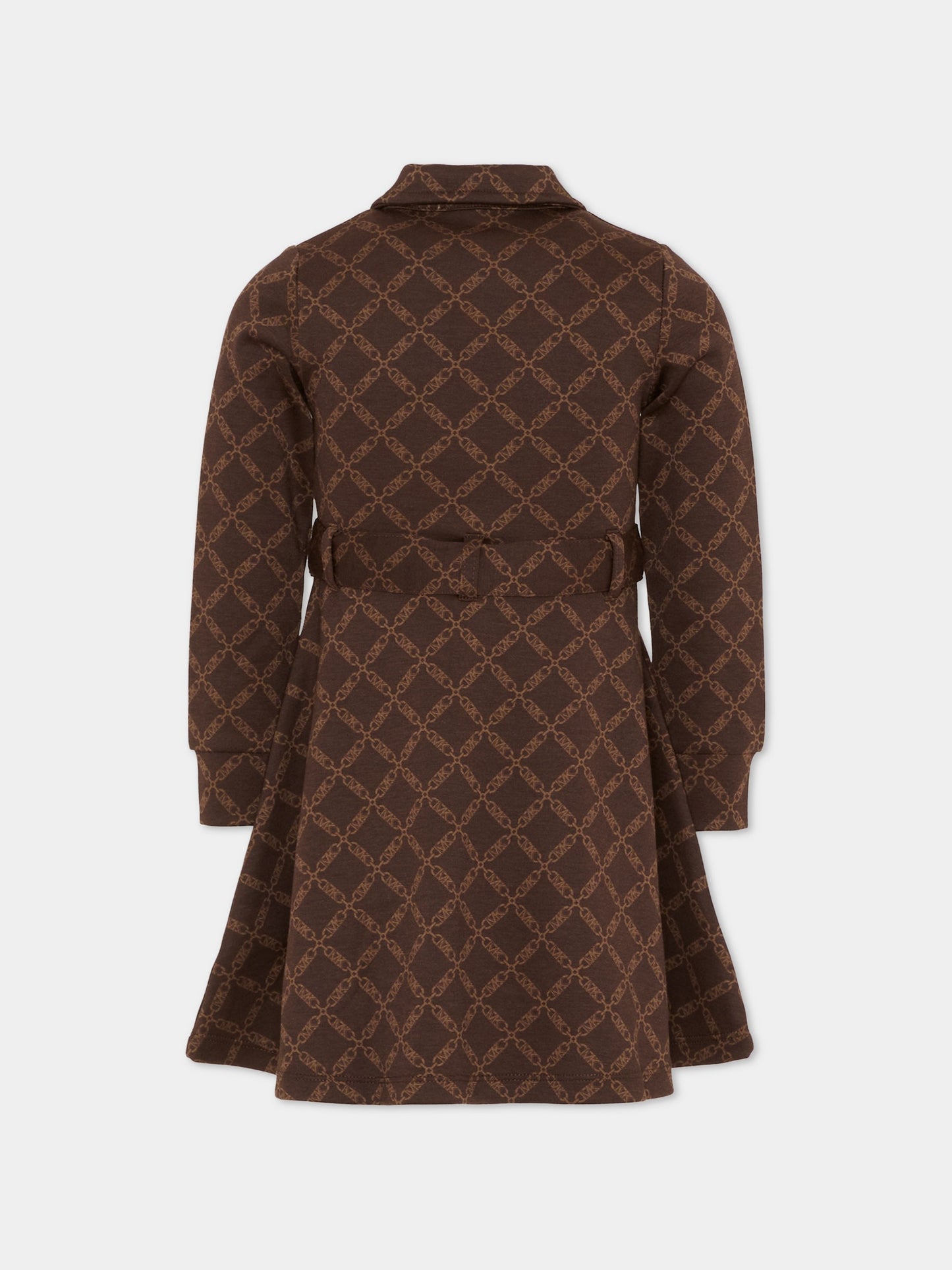 Vestito marrone per bambina con logo all over,Michael Kors,R30475 342