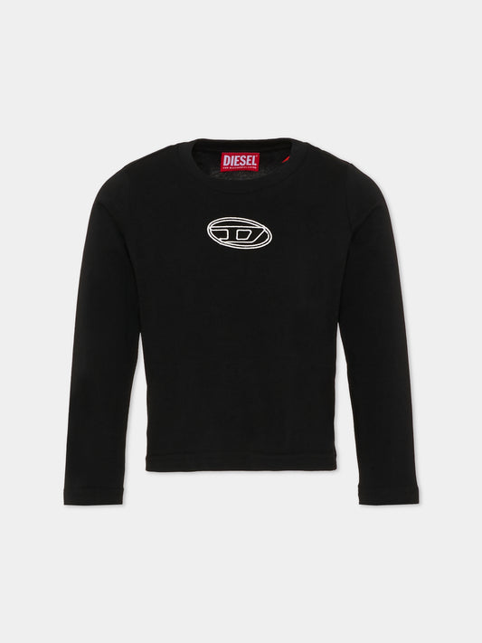 T-shirt nera per bambina con logo nero,Diesel,J02431-00YI9-K900