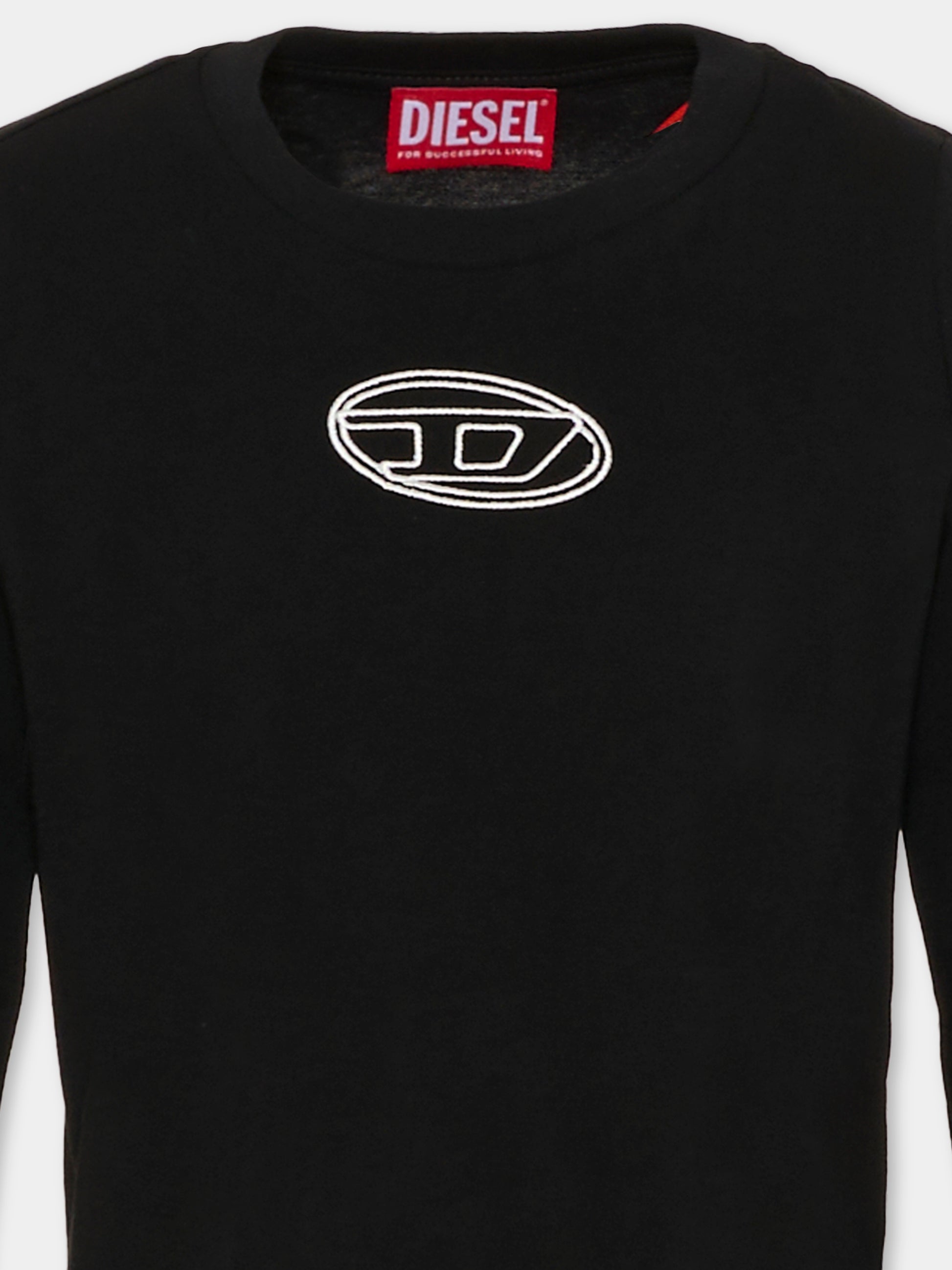 T-shirt nera per bambina con logo nero,Diesel,J02431-00YI9-K900