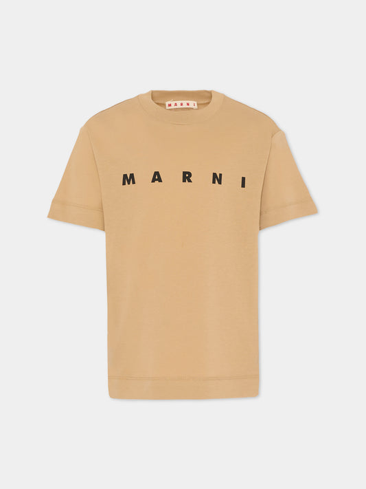 T-shirt beige per bambini con logo nero,Marni Kids,M002MV M00RF 0M715