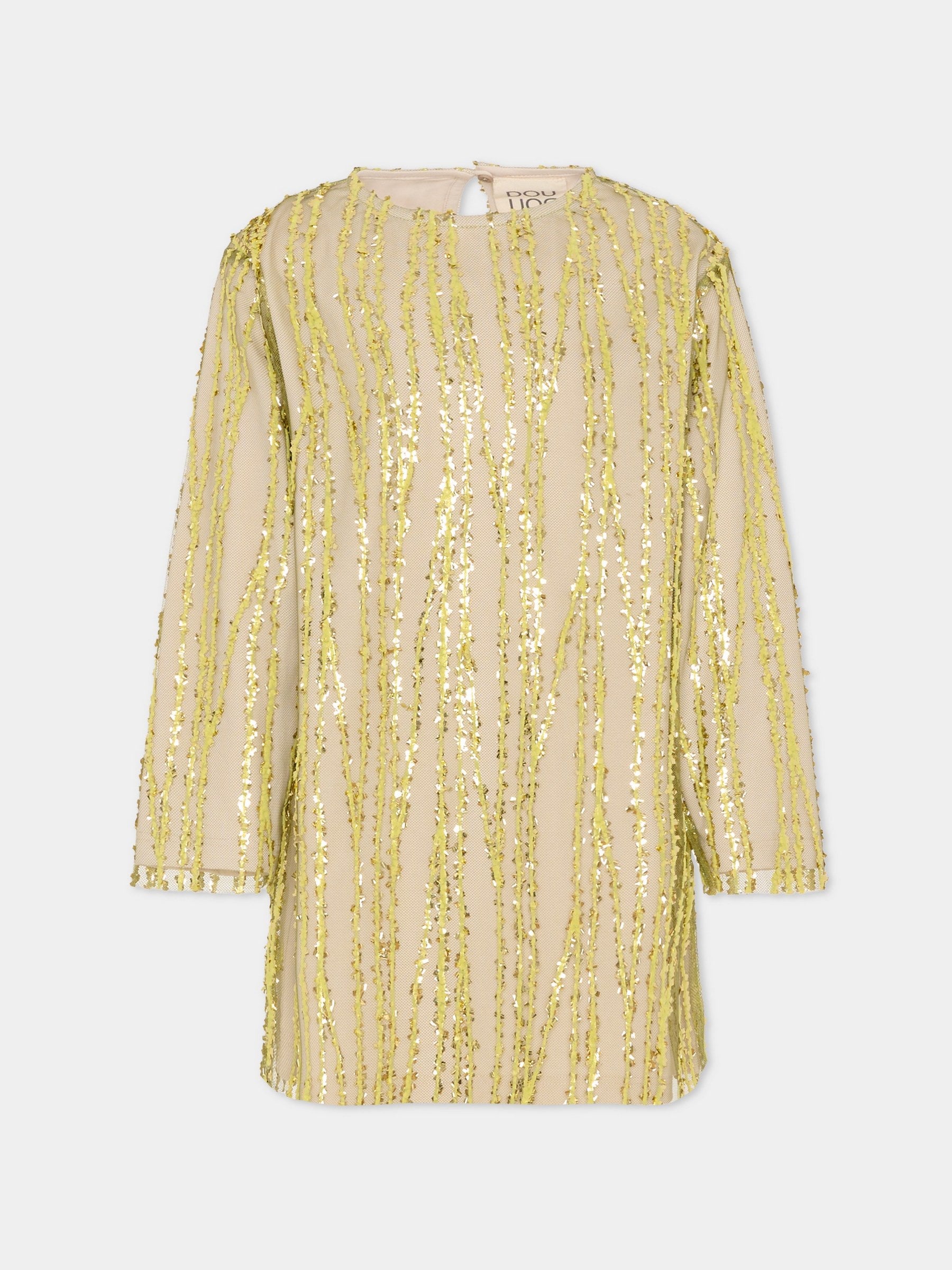 Vestito giallo per bambina con applicazioni oro,Douuod Kids,DX1B10 T0098 246