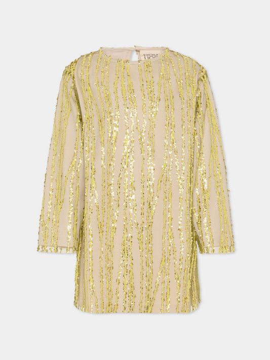 Vestito giallo per bambina con applicazioni oro,Douuod Kids,DX1B10 T0098 246