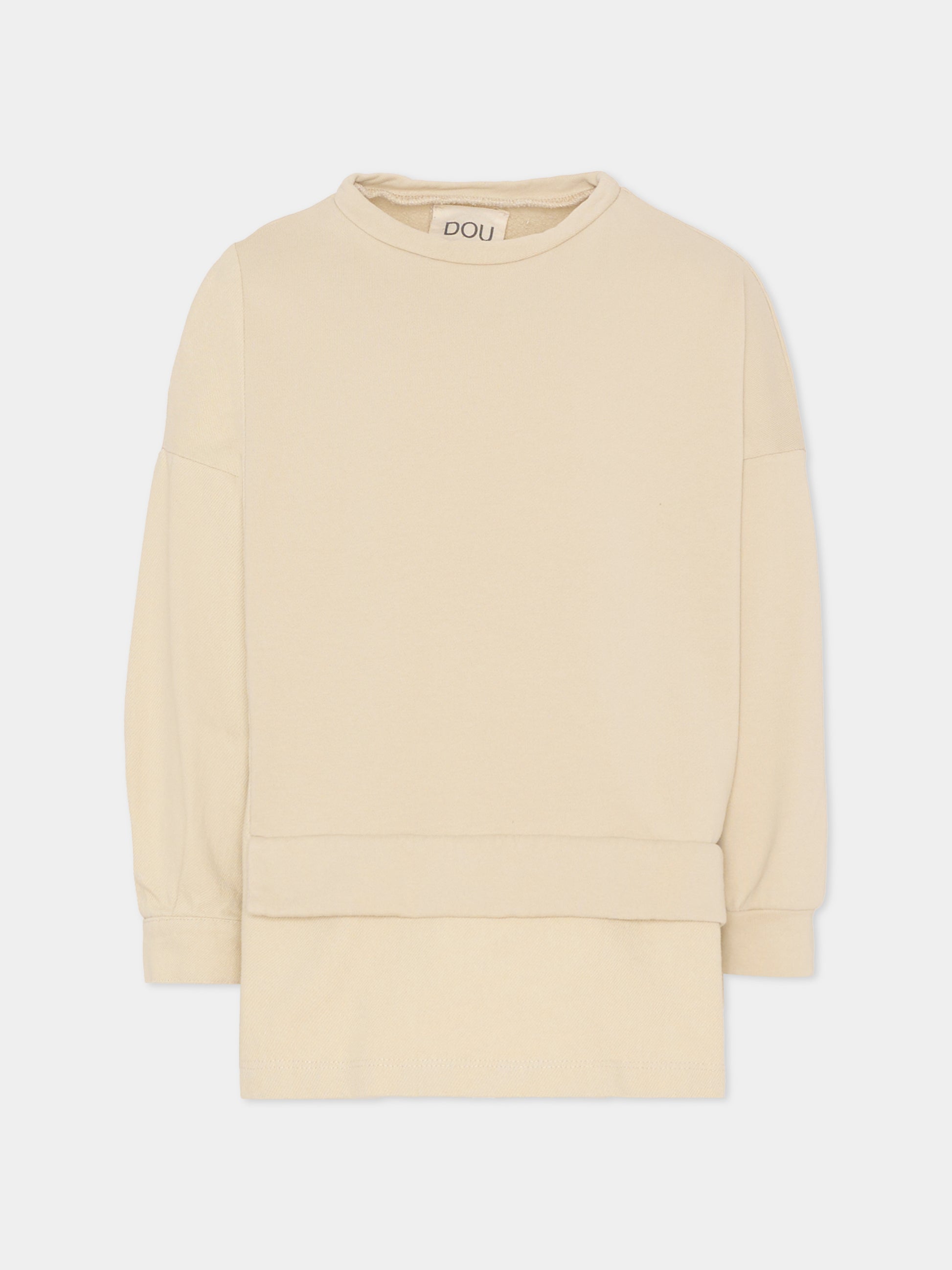 Felpa beige per bambina con logo,Douuod Kids,DX4P70 Z3402 108