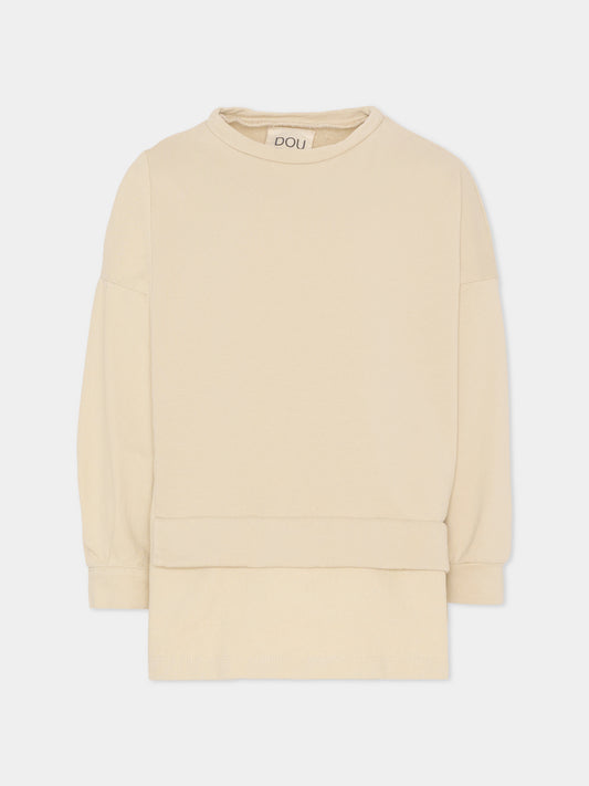 Felpa beige per bambina con logo,Douuod Kids,DX4P70 Z3402 108