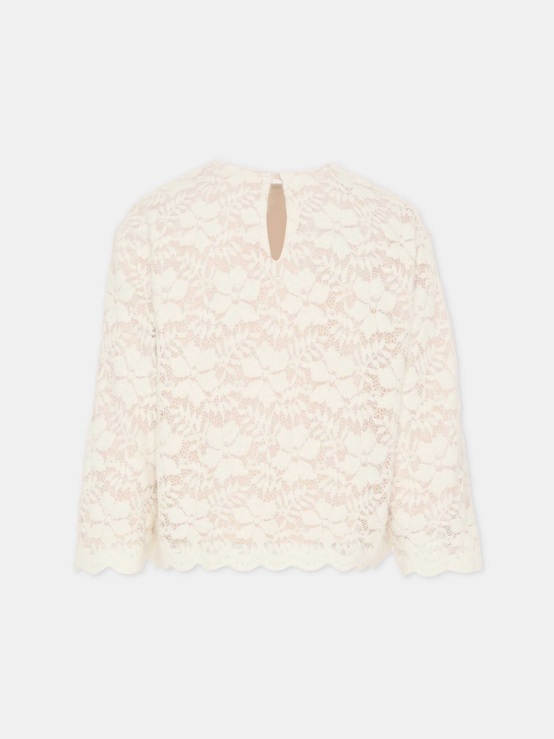 Camicia avorio per bambina con motivo floreale,Douuod Kids,DX5A70 U0237 101