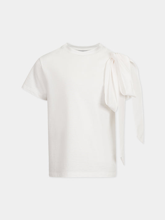 T-shirt avorio per bambina con fiocco,Douuod Kids,DW8A41 Z2868 101
