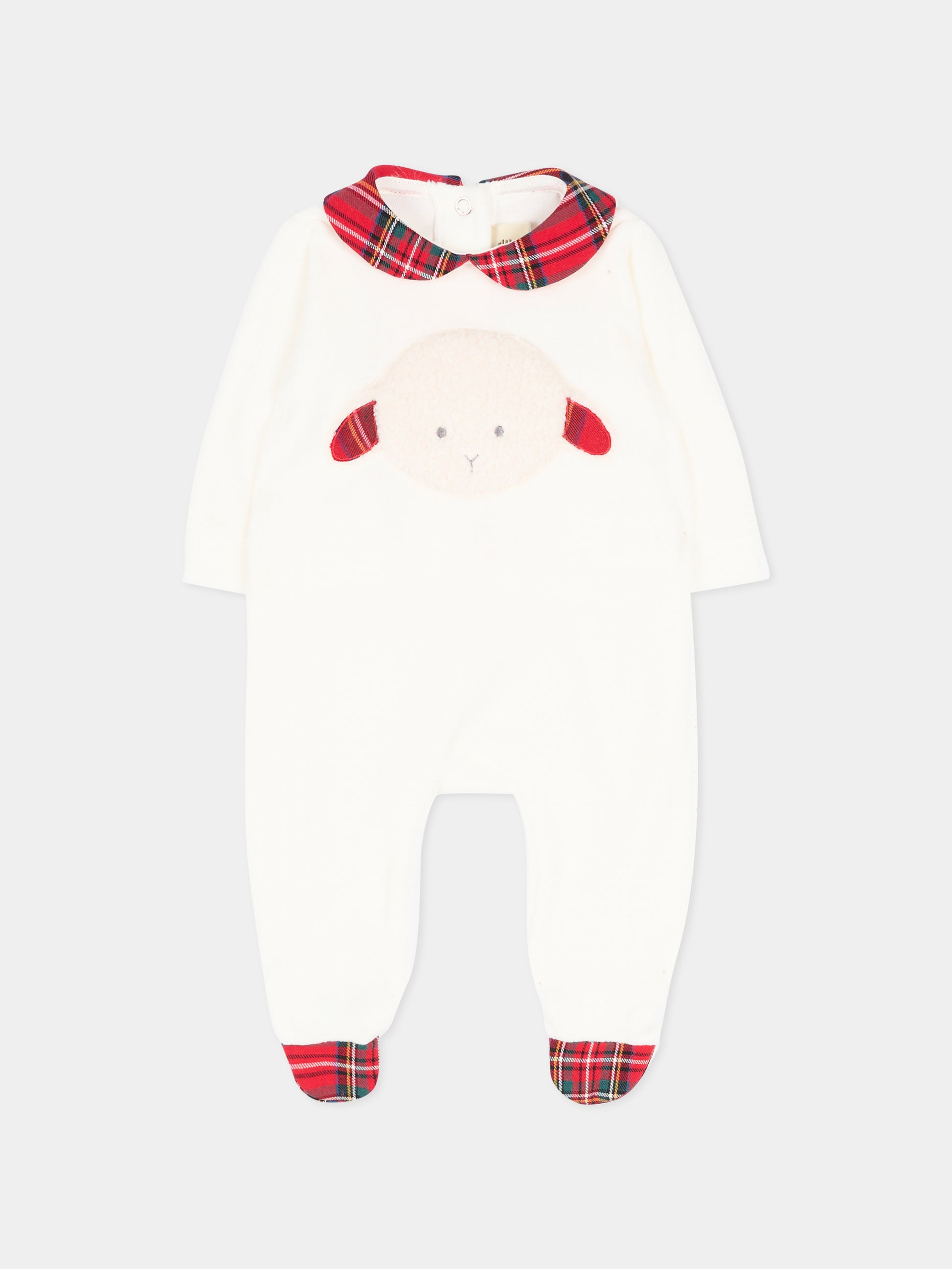 Tutina bianca per neonati con agnellino tartan,Le Boo Beebè,CB011 2060