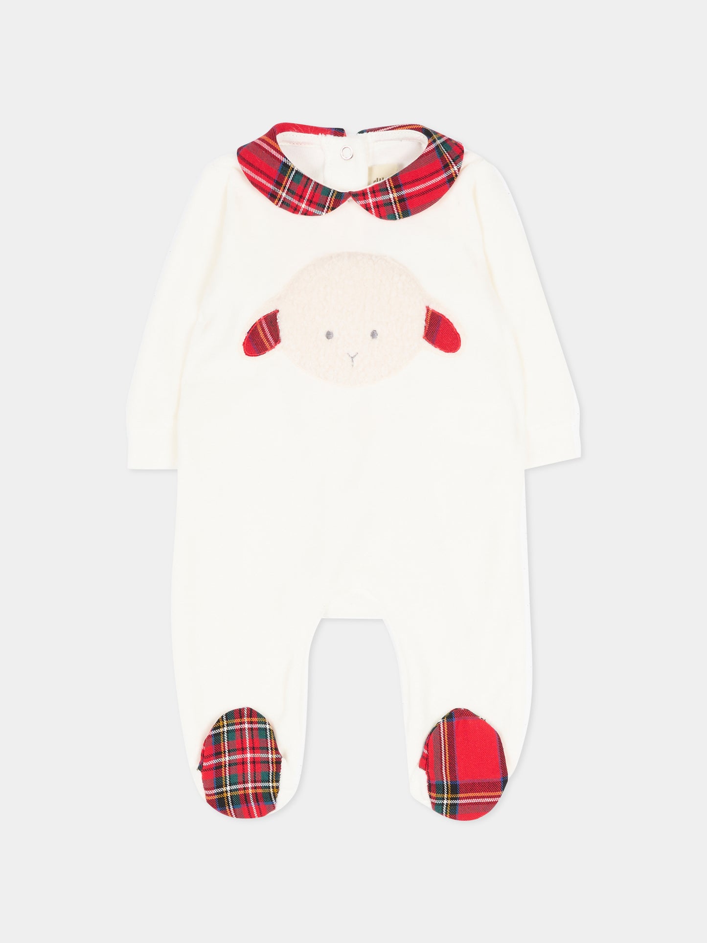 Tutina bianca per neonati con agnellino tartan,Le Boo Beebè,CB011 2060
