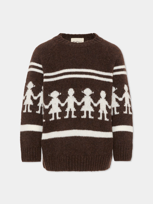 Maglione marrone per bambini con motivo jacquard,Douuod Kids,DX9P10 W0222 855AV