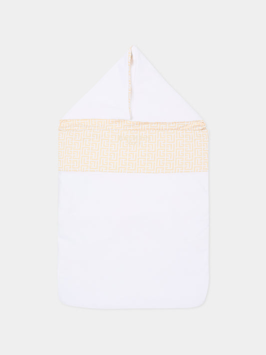Sacco nanna bianco con monogram Labyrinth per neonati,Balmain Kids,BX0520 Z2378 100BG