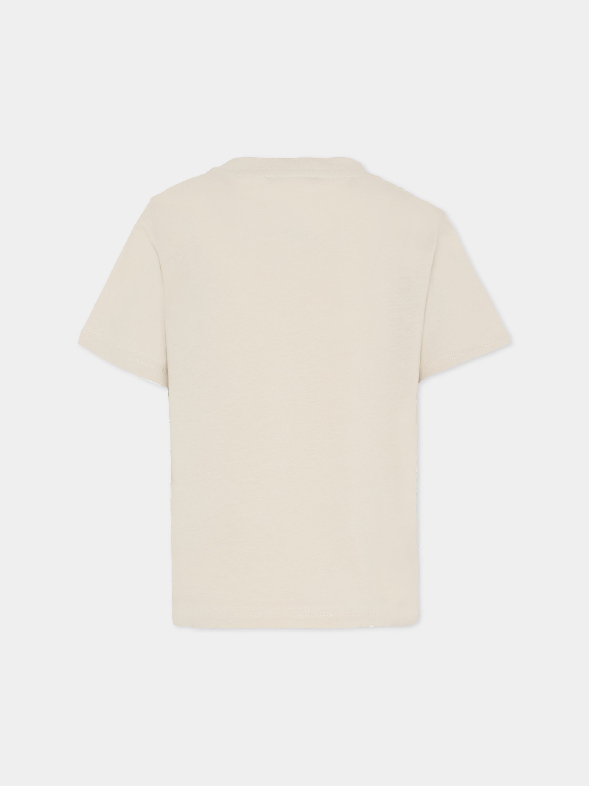 T-shirt beige con logo ricamato per bambini,Balmain Kids,BX8P41-Z3186 107BG