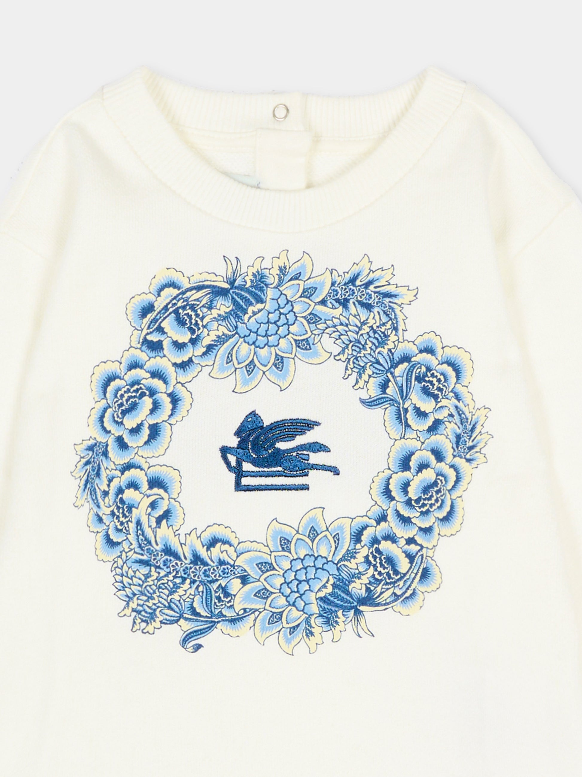Felpa avorio con logo e fiori blu per neonata,Etro,GX4000 Z3183 101CE