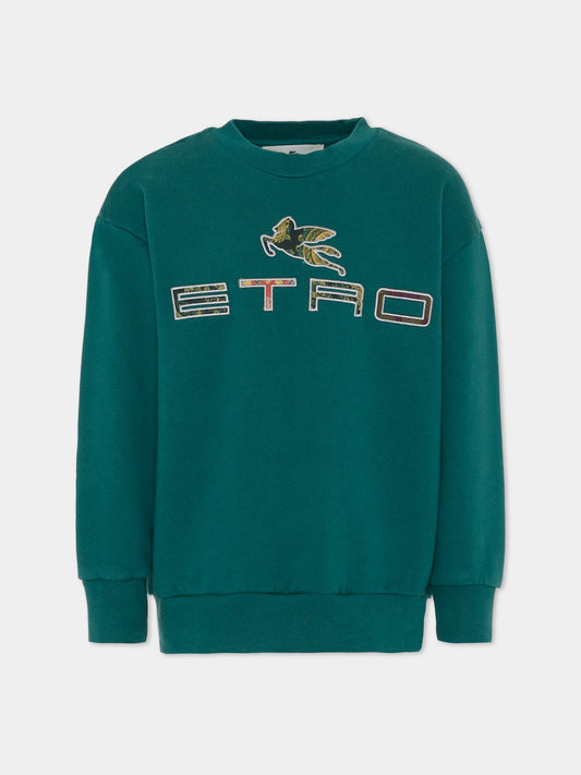 Felpa verde con logo e Pegaso per bambini,Etro,GX4P20 Z3333 797