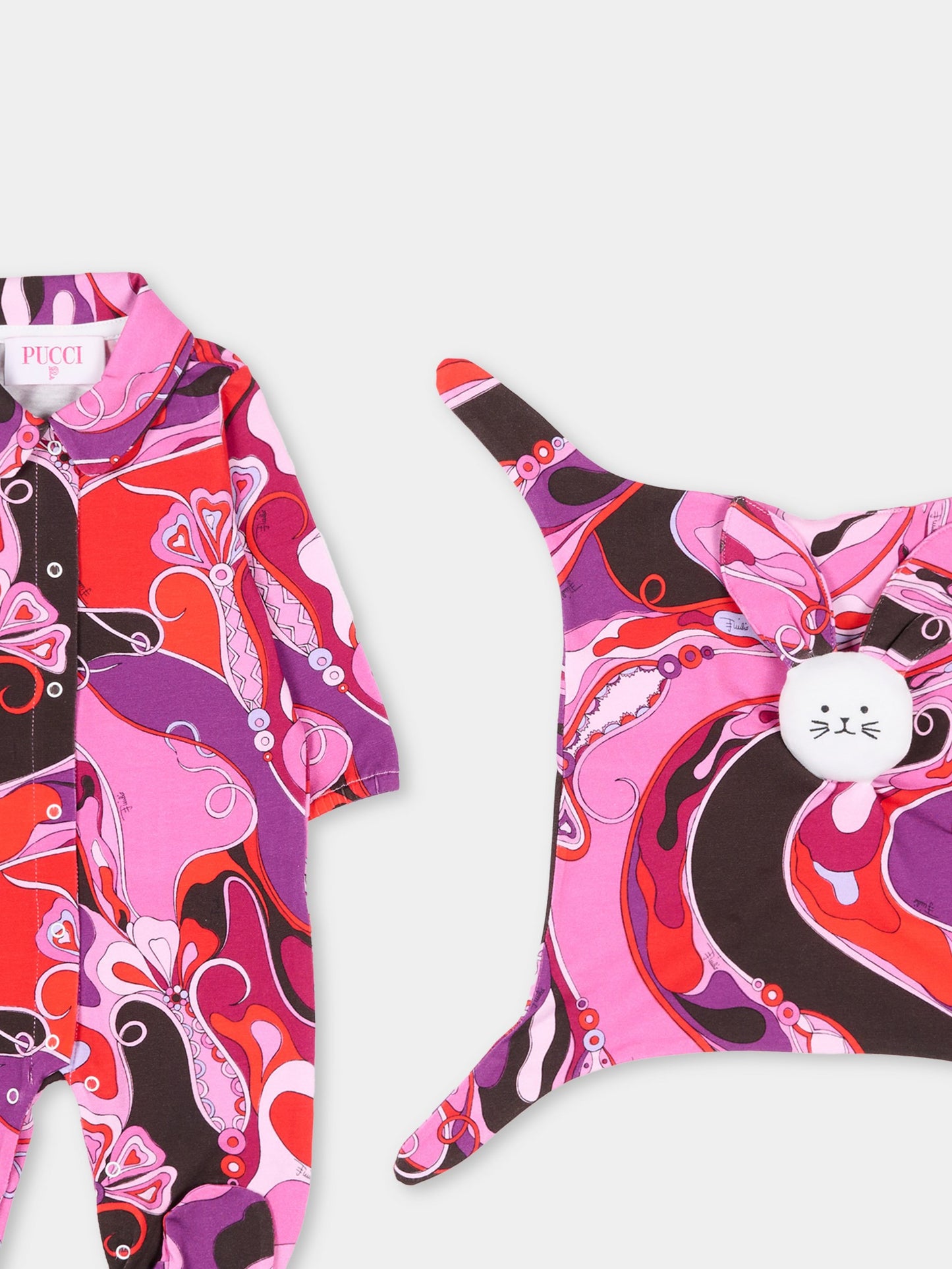 Ensemble barboteuse fuchsia pour bébé fille avec doudou