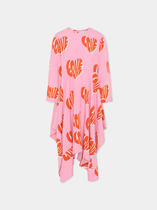 Vestito rosa con stampa love per bambina,Stella Mccartney Kids,TX1D90 Z3067 51MMC