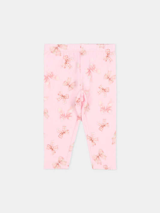 Leggings rosa per neonata con stampa fiocco,Monnalisa,31F403 6650 0090