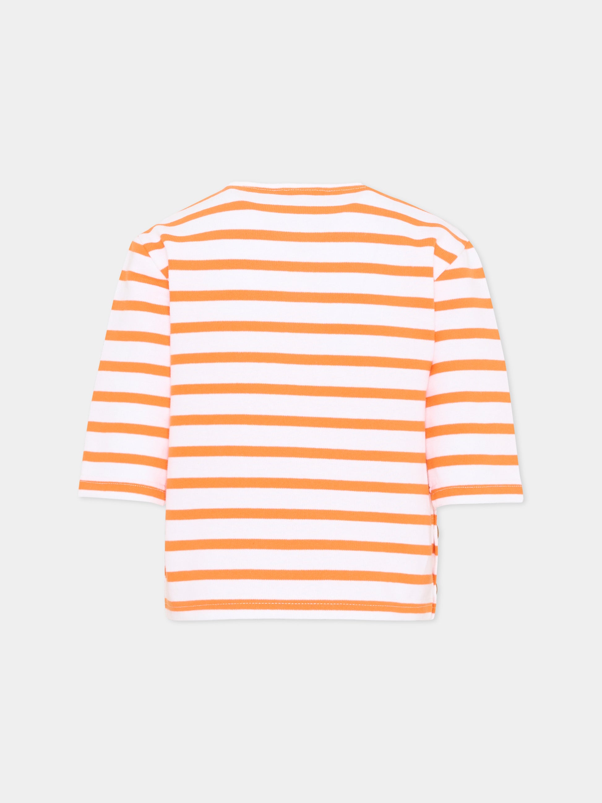 T-shirt bianca per bambina a righe,Vélocipède,VLC-SS26-TS003 WHITE AND TANGERINE
