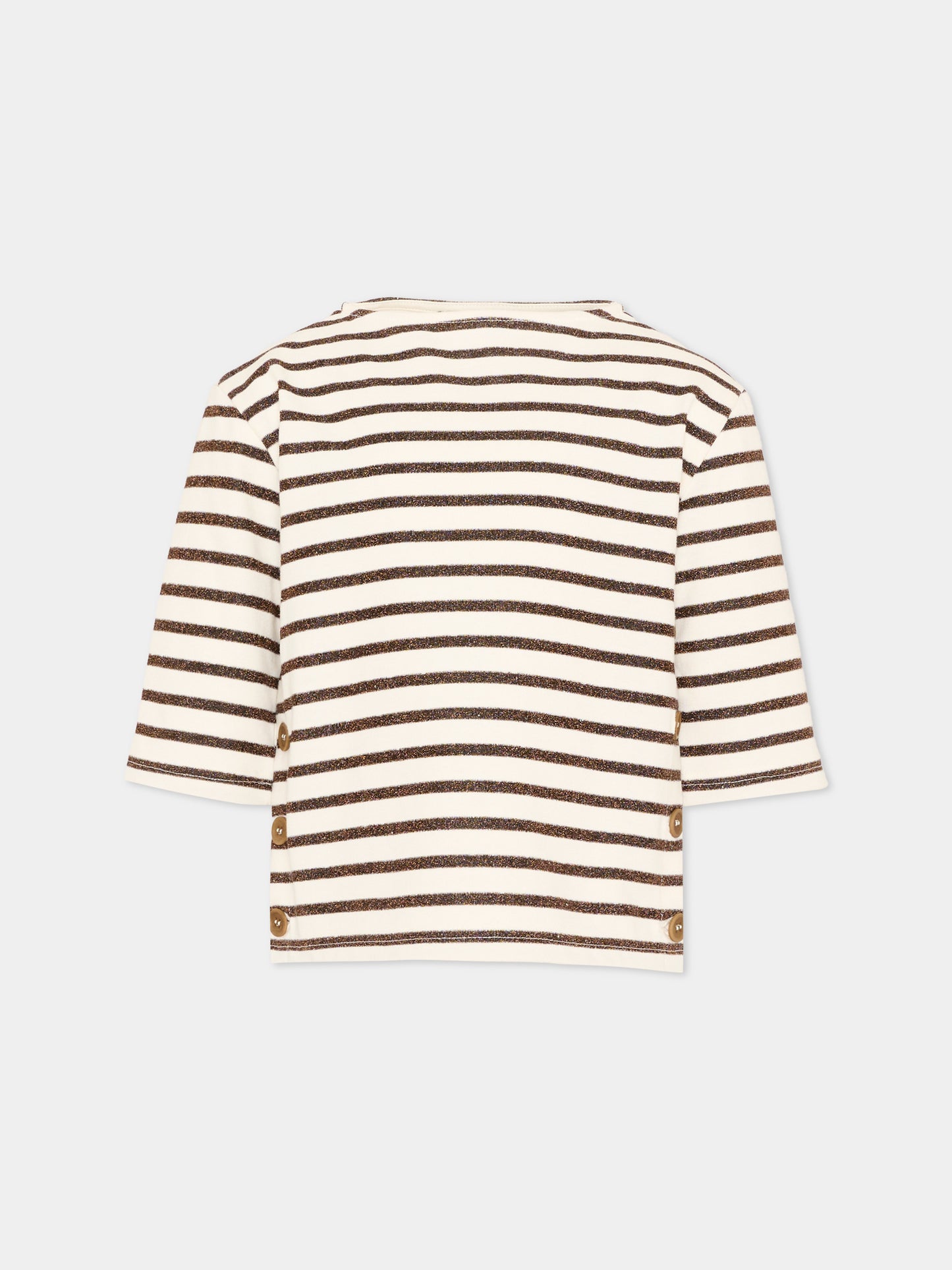 T-shirt beige per bambina a righe,Vélocipède,VLC-SS26-TS003 ECRU AND BLACK