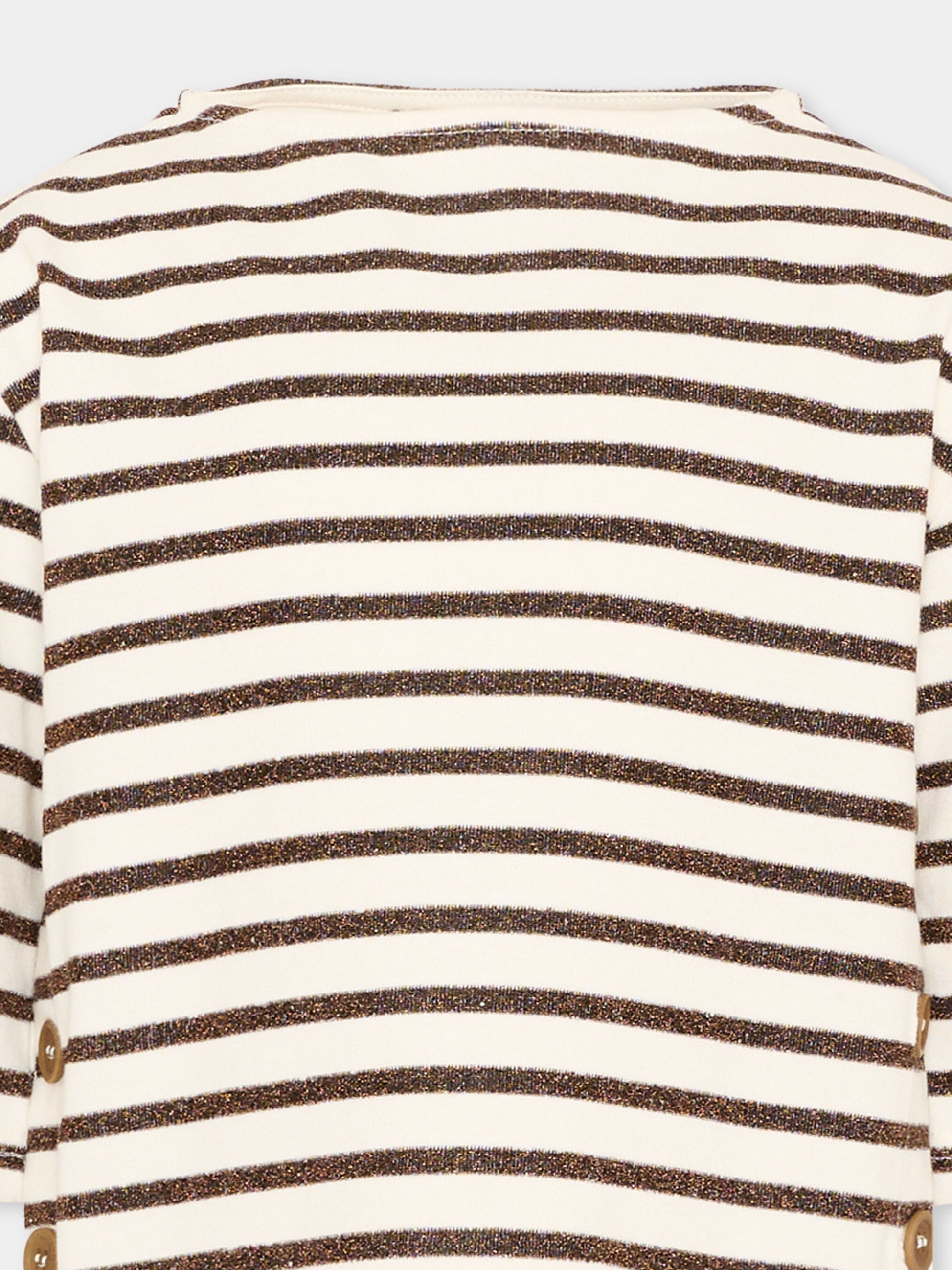 T-shirt beige per bambina a righe,Vélocipède,VLC-SS26-TS003 ECRU AND BLACK