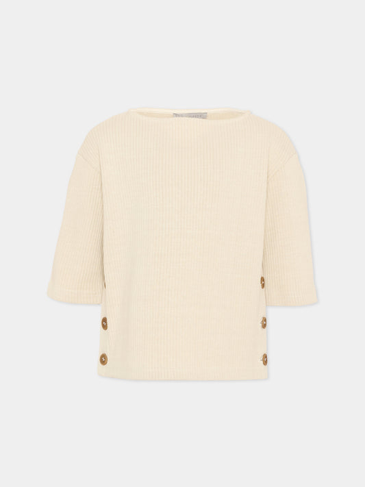 T-shirt beige per bambina con bottoni,Vélocipède,VLC-SS26-TS003 OYSTER