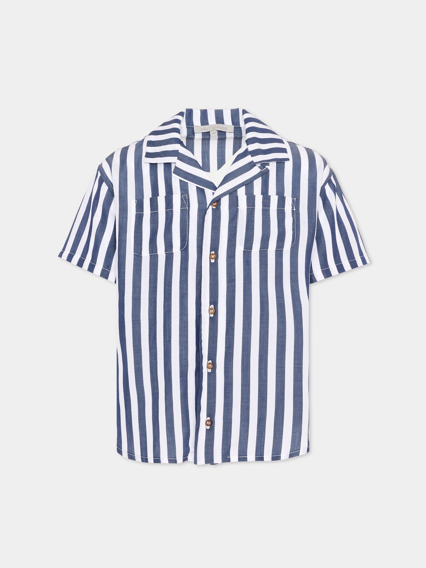 Camicia bianca e blu per bambino a righe,Vélocipède,VLC-SS26-SH005 WHITE AND BLUE