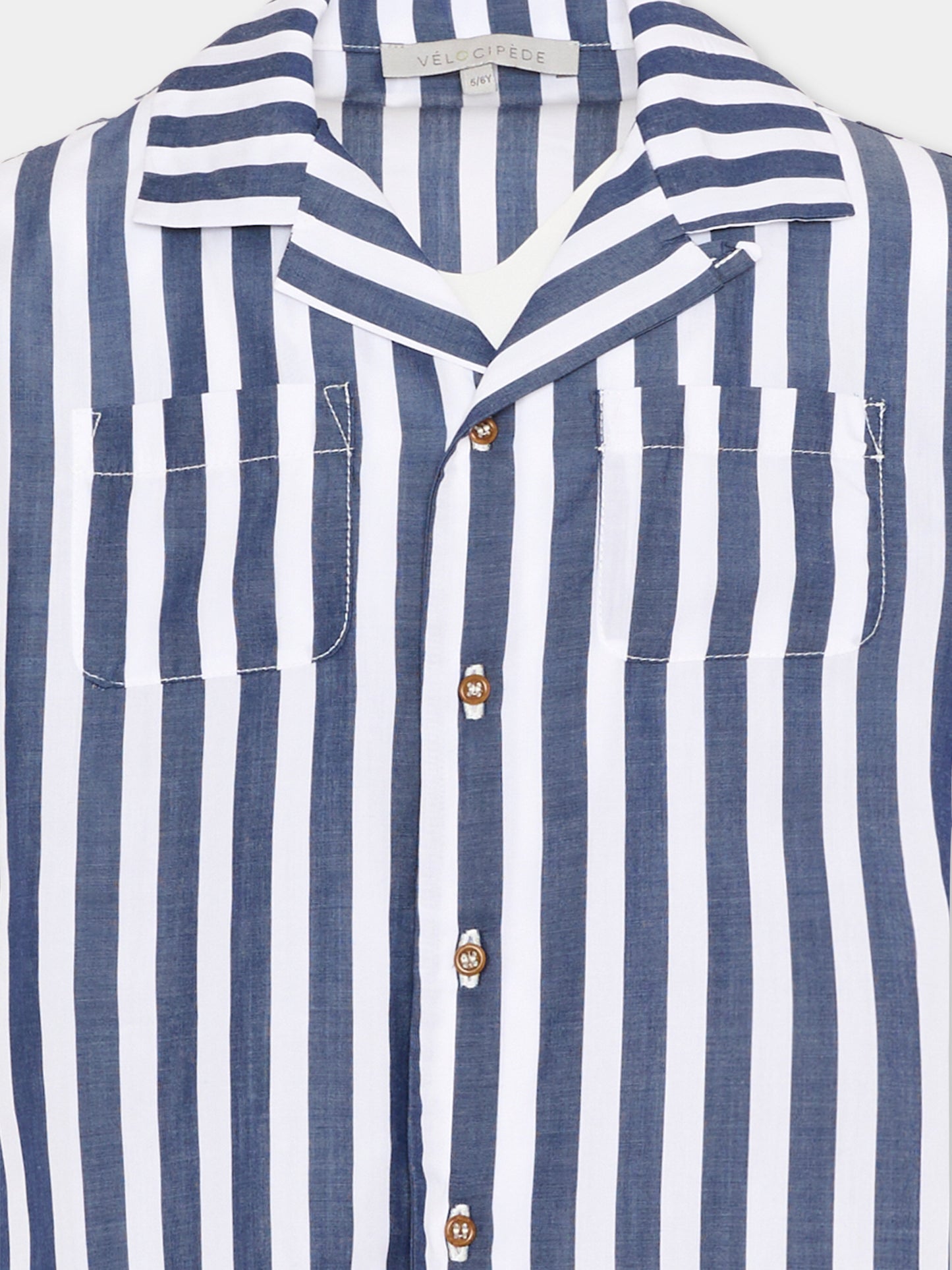 Camicia bianca e blu per bambino a righe,Vélocipède,VLC-SS26-SH005 WHITE AND BLUE