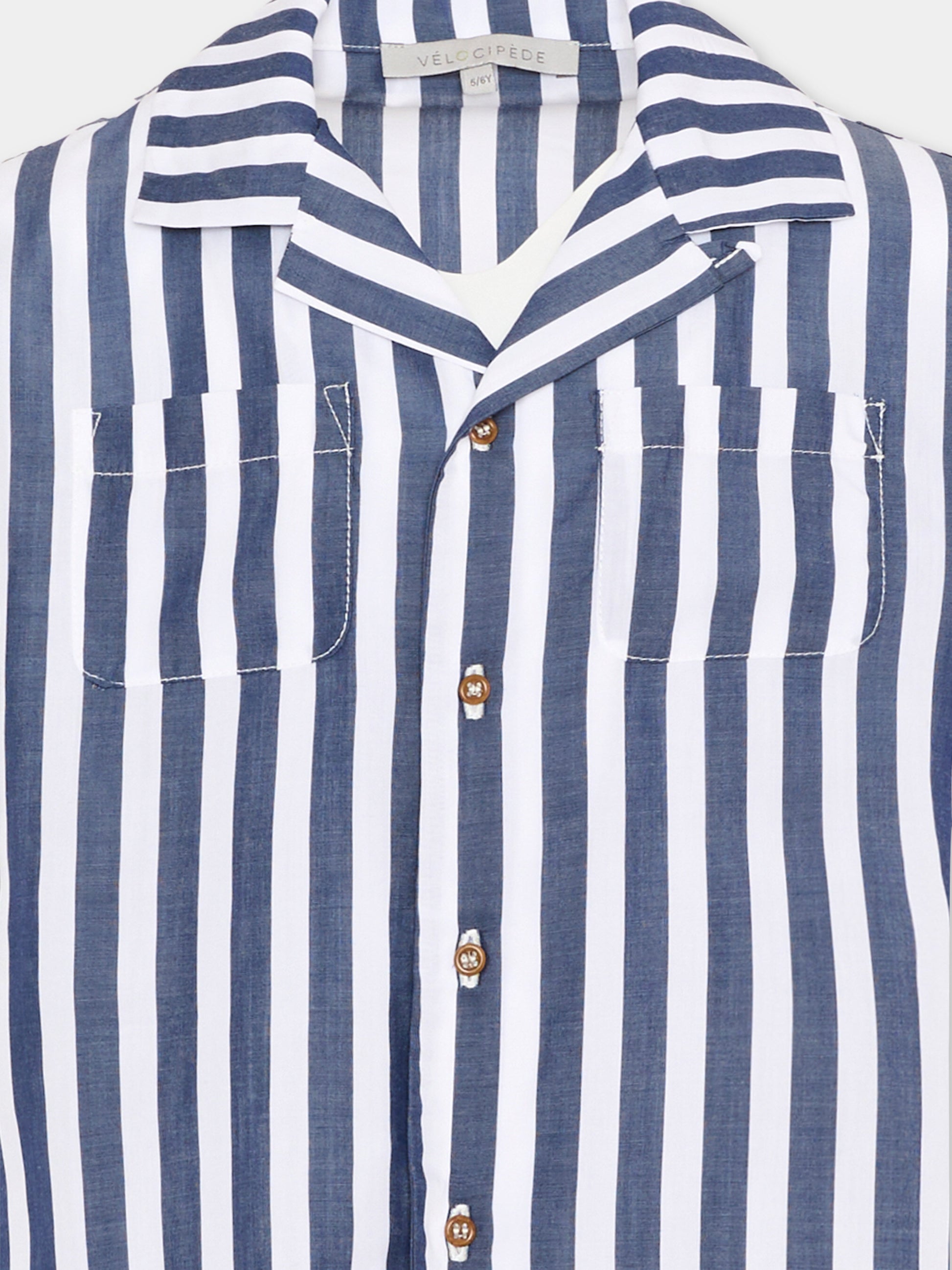 Camicia bianca e blu per bambino a righe,Vélocipède,VLC-SS26-SH005 WHITE AND BLUE