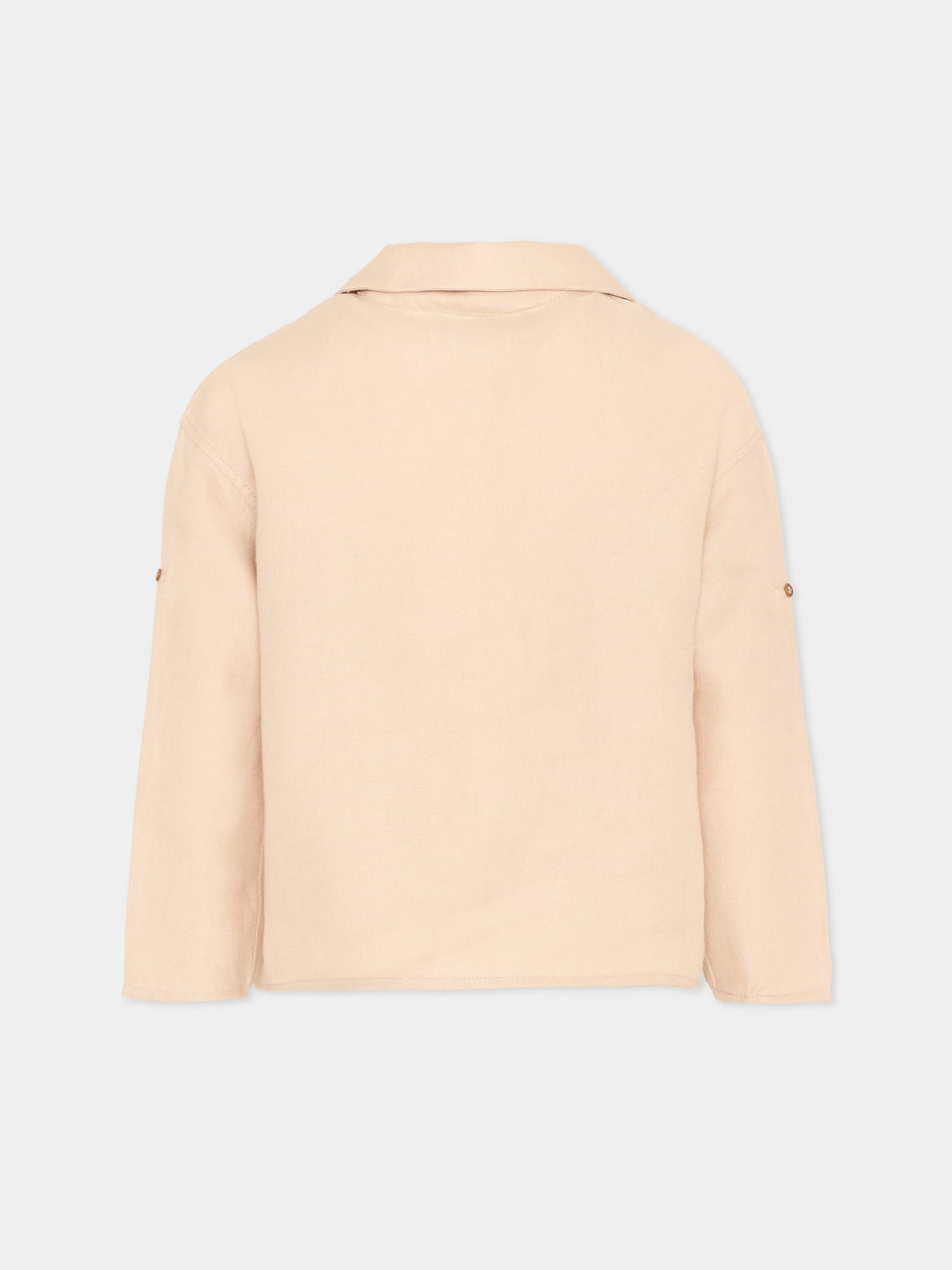 Polo beige in lino per bambini,Vélocipède,VLC-SS26-SH004 OYSTER